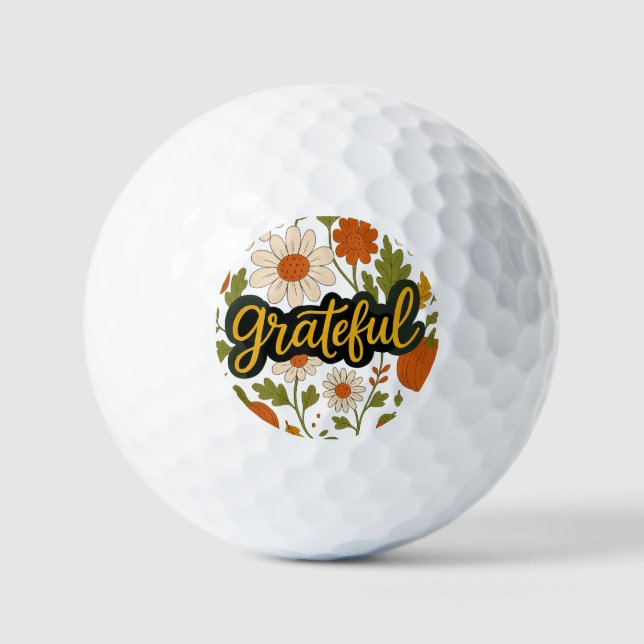 Grateful Autumn Floral Patch Golf Balls (Front)