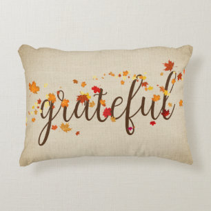 Grateful Autumn Leaves on Burlap  Decorative Cushion