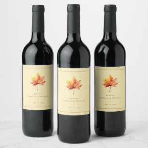 Grateful Autumn Watercolor Maple Leaf Wine Label