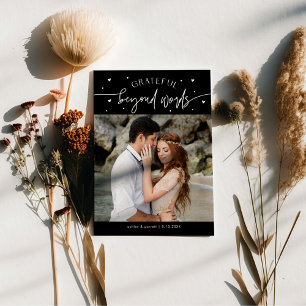 Grateful Beyond Words Wedding Photo Black Thank You Card