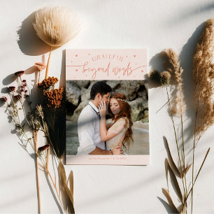 Grateful Beyond Words Wedding Photo Peach Thank You Card