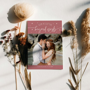 Grateful Beyond Words Wedding Photo Pink Thank You Card