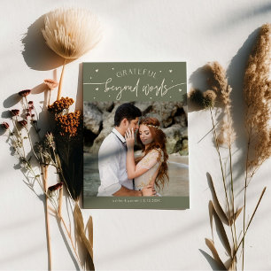 Grateful Beyond Words Wedding Photo Sage Green Thank You Card