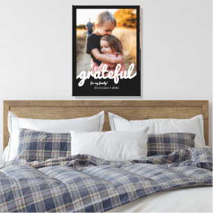 Grateful Black and White Script Custom Photo  Canvas Print