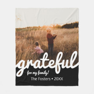 Grateful Black and White Script Custom Photo  Fleece Blanket
