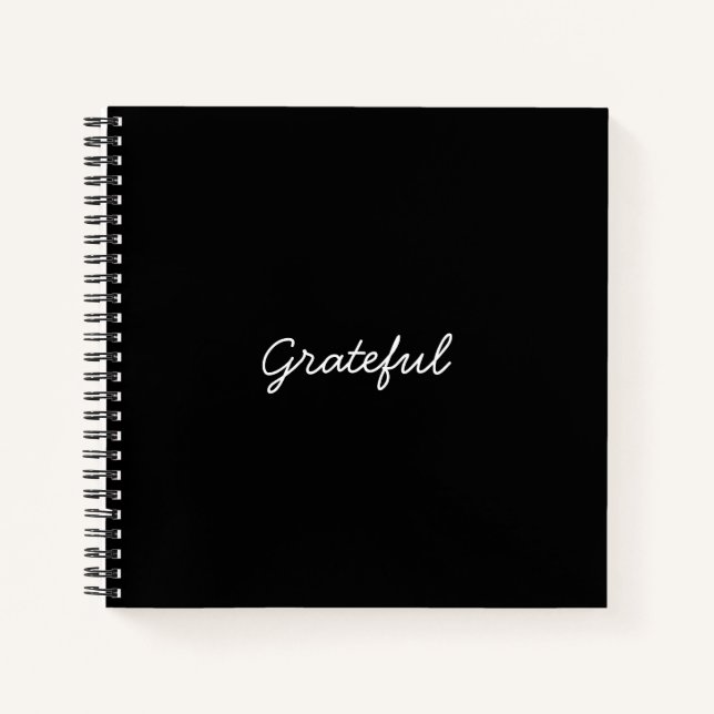 Grateful black custom casual script gratitude notebook (Front)