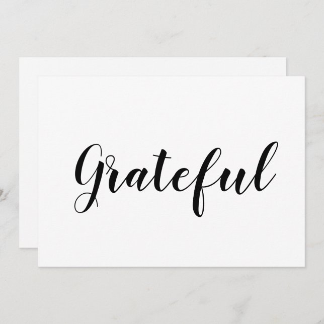 Grateful black white script cute thanksgiving card (Front/Back)