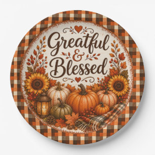 Grateful & Blessed Autumn Harvest Cosy Fall Vibe Paper Plate