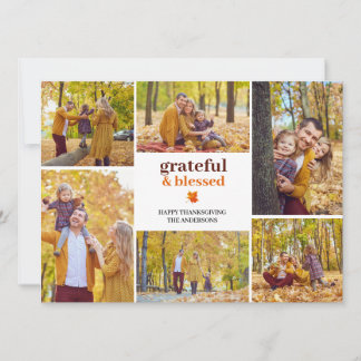 Grateful & Blessed Fall thanksgiving family photo Holiday Card