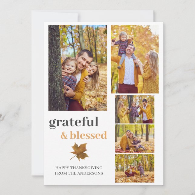 Grateful & Blessed Fall thanksgiving family photo Holiday Card (Front)