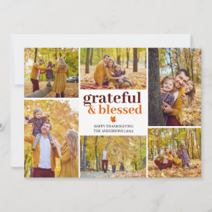 Grateful & Blessed Fall thanksgiving family photo Holiday Card