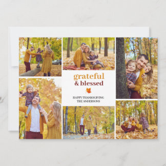 Grateful & Blessed Fall thanksgiving family photo Holiday Card