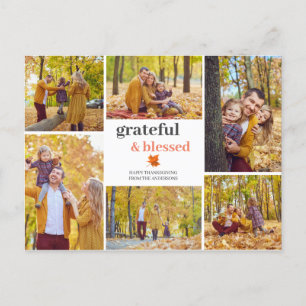 Grateful & Blessed Fall thanksgiving family photo Holiday Postcard