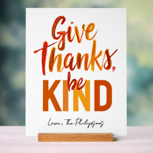 Grateful Blessed Give Thanks Fall Colourful Script Acrylic Sign