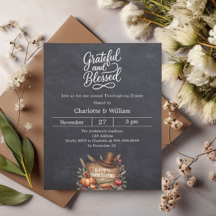 Grateful blessed grey Thanksgiving invitation