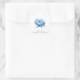 Grateful Blue Botanical Peony Square Sticker