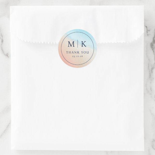 Grateful Blue Peach Watercolor Thank You Sticker (Bag)