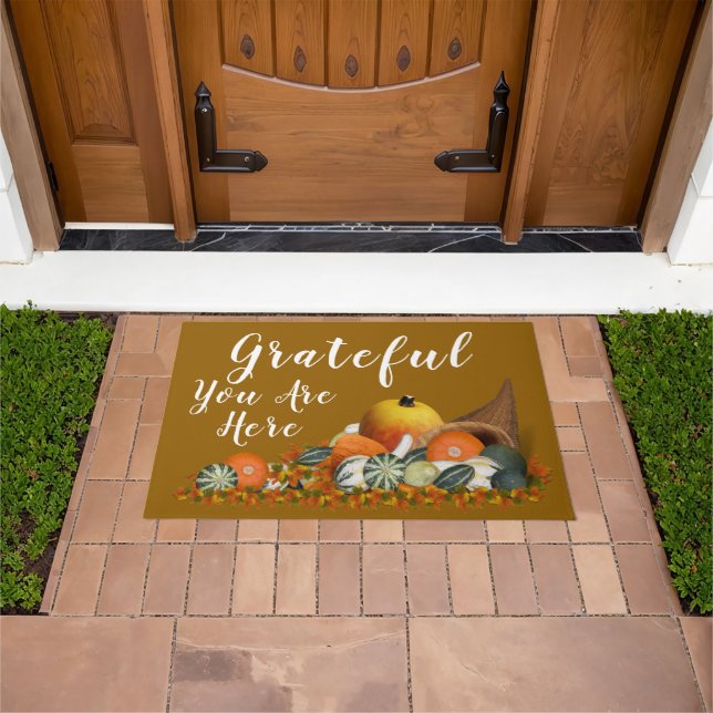 Grateful Cornucopia Thanksgiving   Doormat (Outdoor)
