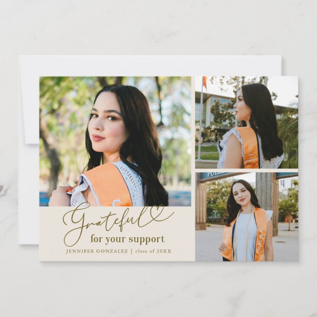 Grateful Cream Multi Photo Graduation Announcement (Front)