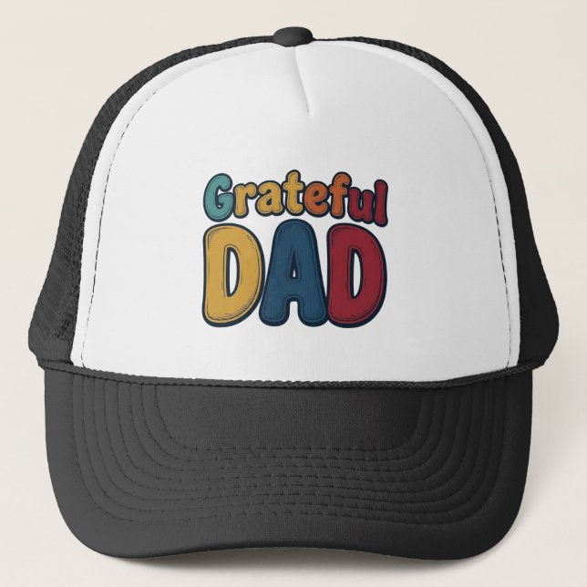 Grateful Dad Retro Bubble Letter Shirt Design_1 Trucker Hat (Front)