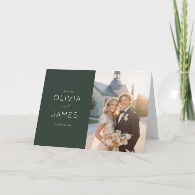 Grateful Dark Green Elegant Photo Thank You Card (Front)
