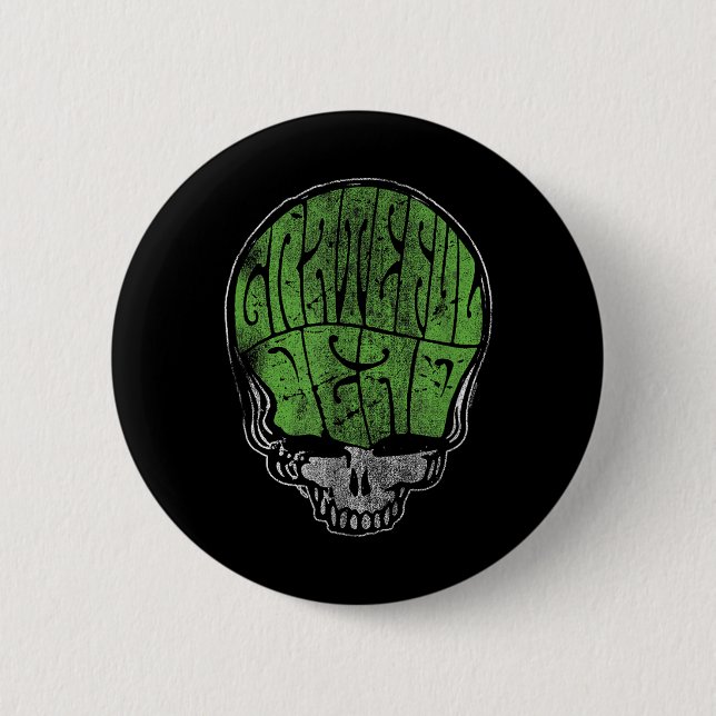 Grateful Dead Psychedelic Green Stealie Skull Vint 6 Cm Round Badge (Front)