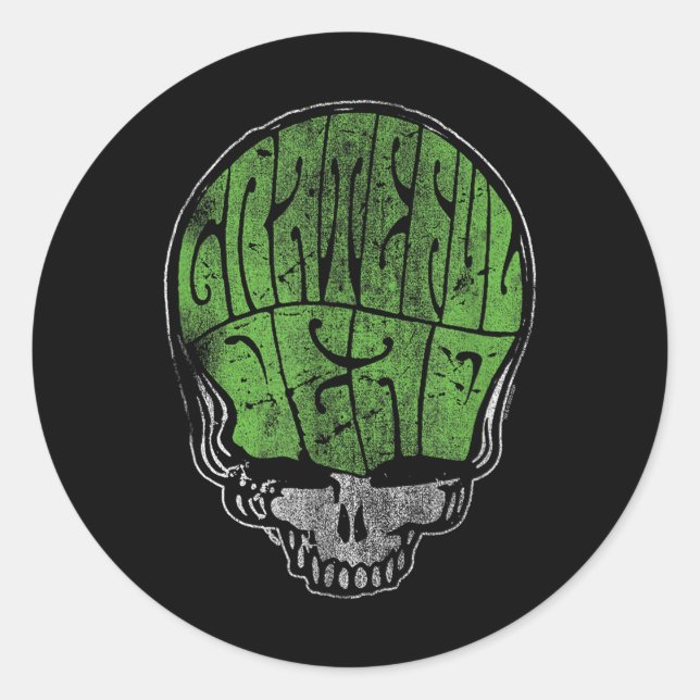 Grateful Dead Psychedelic Green Stealie Skull Vint Classic Round Sticker (Front)