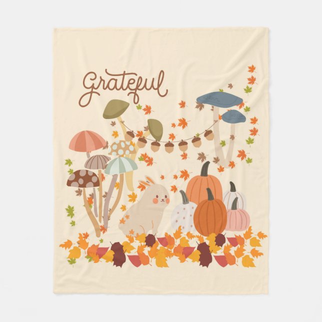 Grateful Fall Bunny Fleece Blanket (Front)