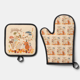 Grateful Fall Bunny Oven Mitt & Pot Holder Set