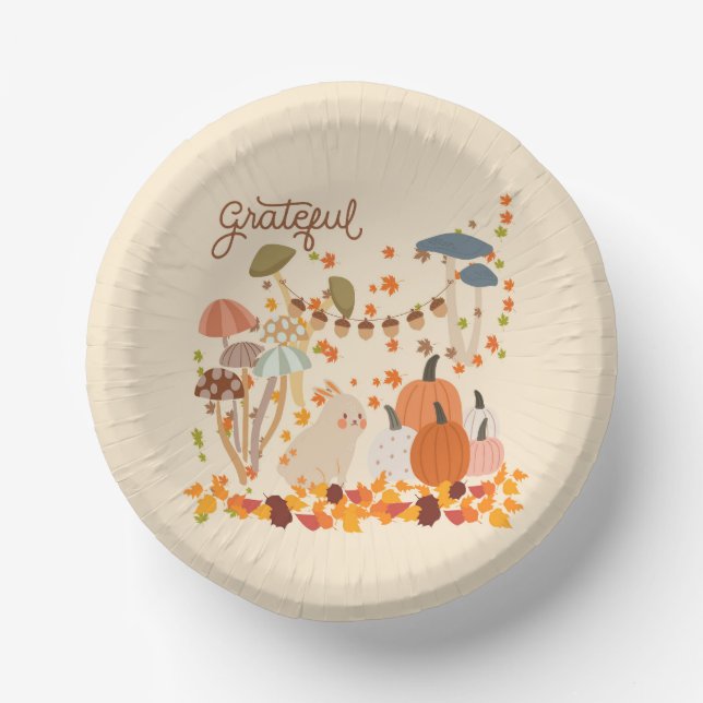 Grateful Fall Bunny Paper Plate (Front)