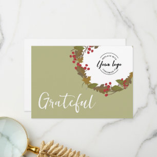 Grateful Fall theme business logo thanksgiving Thank You Card