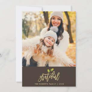 Grateful faux foil thanksgiving photo card