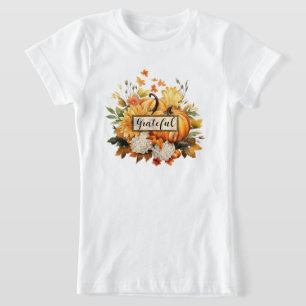 Grateful Floral Autumn Thanksgiving Kids' Fall T-Shirt