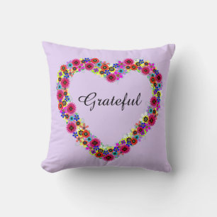 Grateful Floral Heart in Lavender Cushion