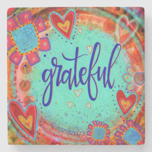Grateful Floral Whimsical Hearts Fun Drink Stone Coaster