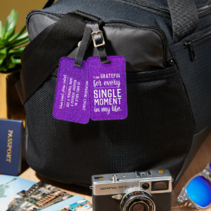Grateful for Every Moment – Bold Purple Glitter  Luggage Tag