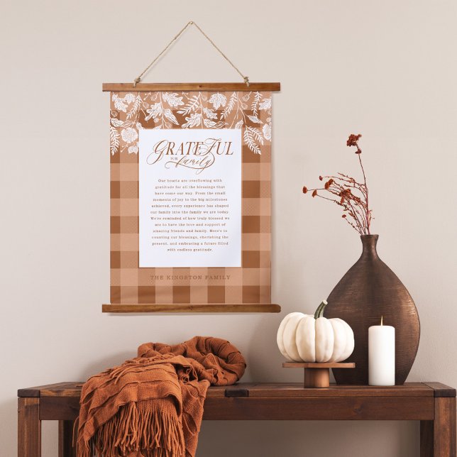Grateful for Family Message Fall Foliage Plaid Hanging Tapestry (Grateful for Family Message Fall Foliage Plaid Hanging Tapestry)