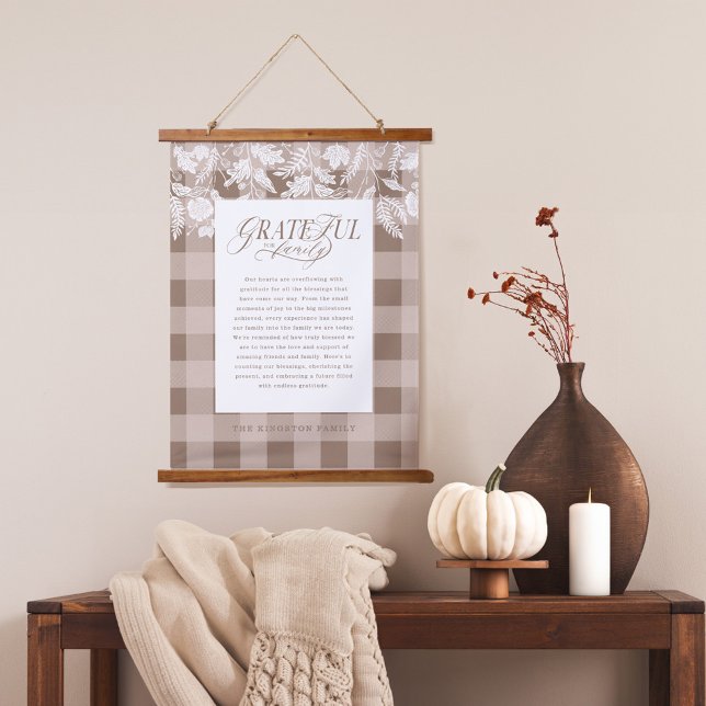 Grateful for Family Message Fall Foliage Plaid Hanging Tapestry (Grateful for Family Message Fall Foliage Plaid Hanging Tapestry)