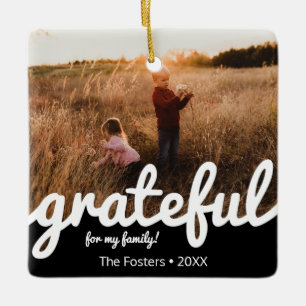 Grateful For My Family Custom Photo Ceramic Ornament