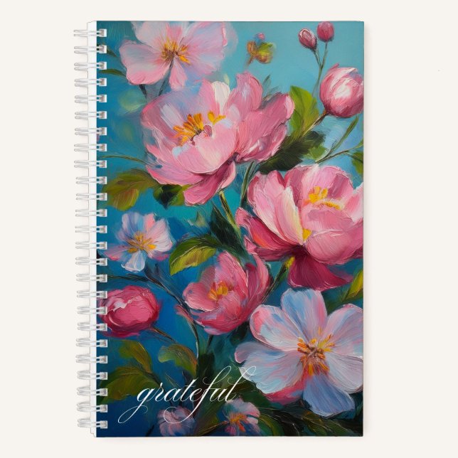 "Grateful for Pink Flowers" Gratitude Journal (Front)
