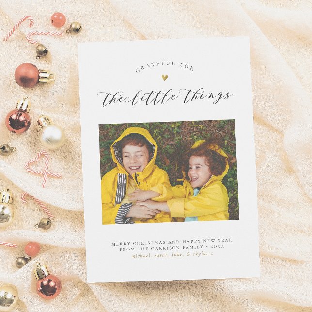 Grateful for the Little Things | Simple Gold Heart Holiday Card (Creator Uploaded)