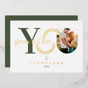 Grateful For You Modern Geometric Arch One Photo Foil Holiday Card
