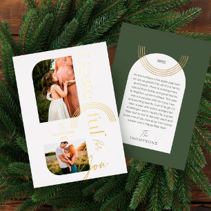 Grateful For You Modern Geometric Arch Two Photo Foil Holiday Card
