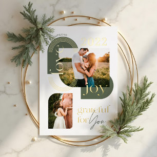 Grateful For You Modern Geometric Arch Two Photos Foil Holiday Card