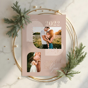 Grateful For You Modern Geometric Arch Two Photos Foil Holiday Card