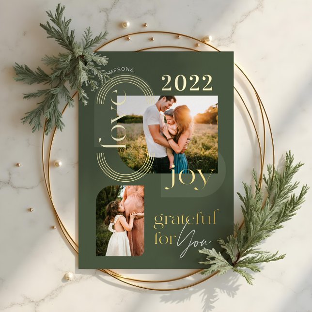 Grateful For You Modern Geometric Arch Two Photos Foil Holiday Card (Grateful For You Modern Geometric Arch Two Photos Foil Holiday Card)