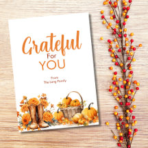 Grateful for You Orange Flowers & Pumpkin Greeting