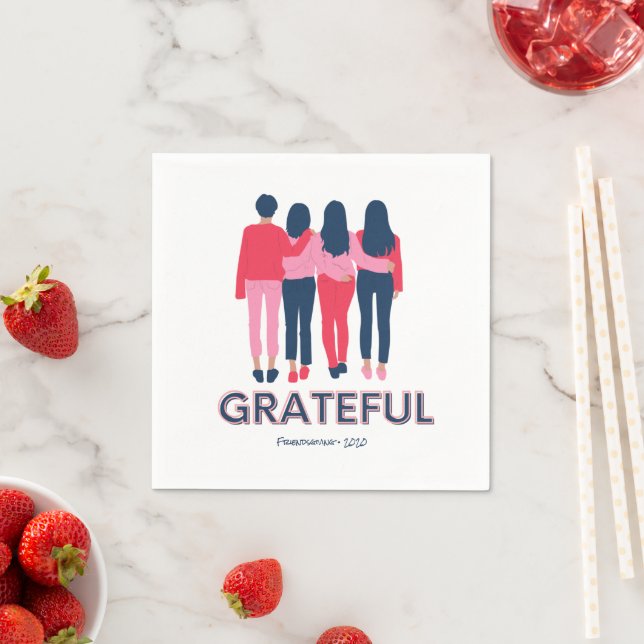 Grateful Friendsgiving Girly Thanksgiving Napkin (Insitu)