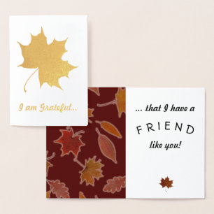 Grateful Friendship Autumn Leaves Custom Text Foil Card