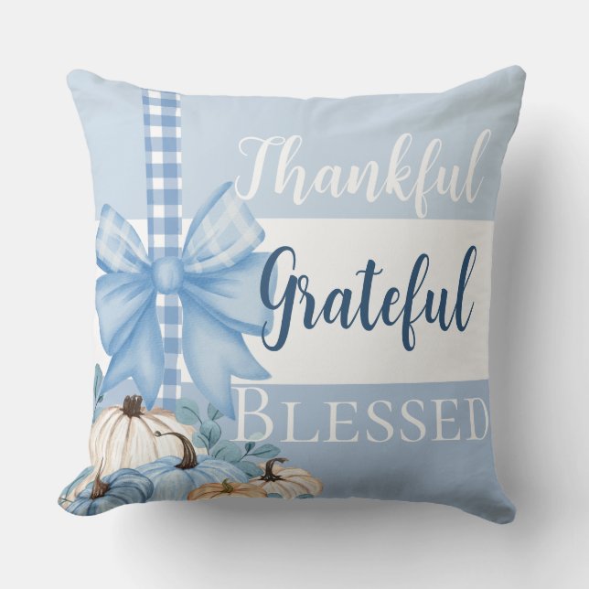 Grateful Gatherings Bow & Pumpkin Reversible Name Cushion (Front)